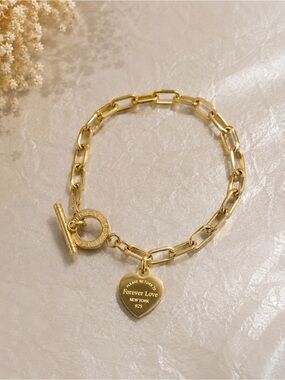 Gold Heart Charm Toggle Link Bracelet – Forever Love